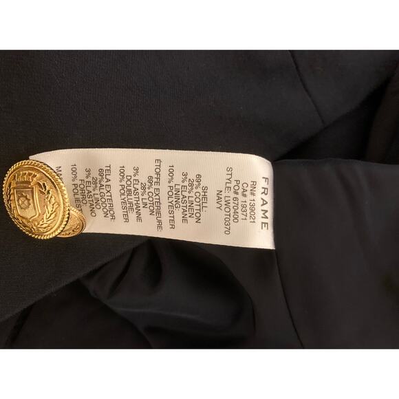 Frame Double Breasted Crop Blazer Jacket Sz 6 Navy NWT Linen Blend gold Nautical - Picture 10 of 12